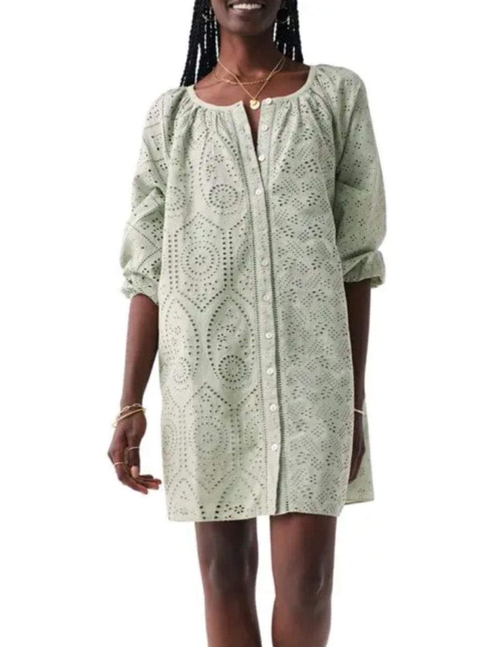 Faherty Valencia Eyelet Mint Green Dress Medium c